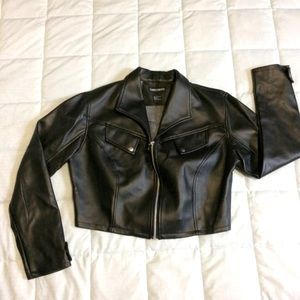 Faux leather crop jacket